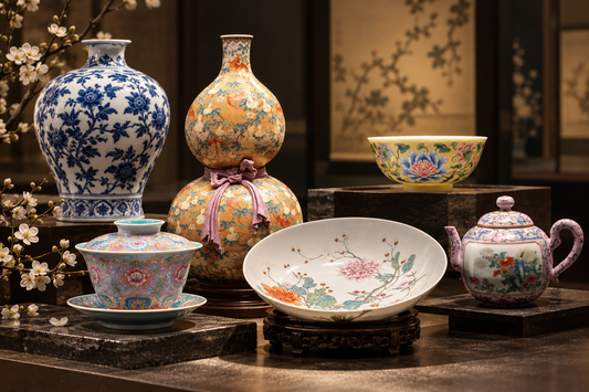 Chinese porcelain collection featuring blue-and-white, famille rose and polychrome decorative techniques
