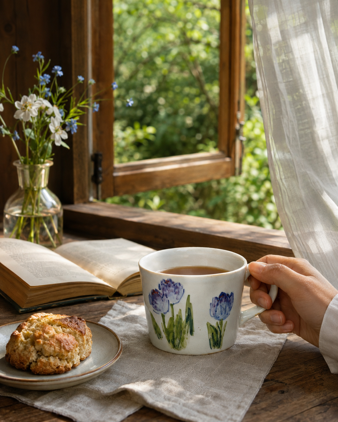 Blue Tulip Hand-Painted Mug