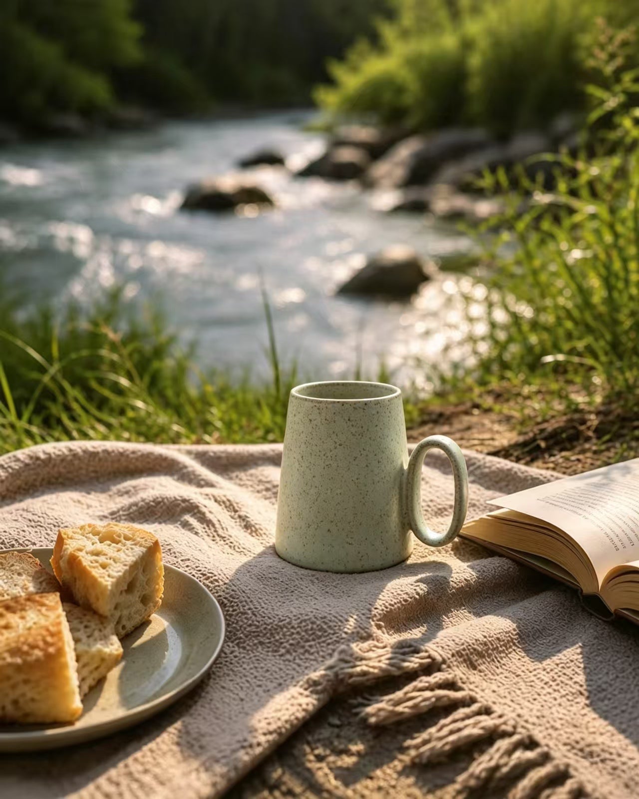 Quiet Meadow Mug styled at a picnic outdoors in natural light