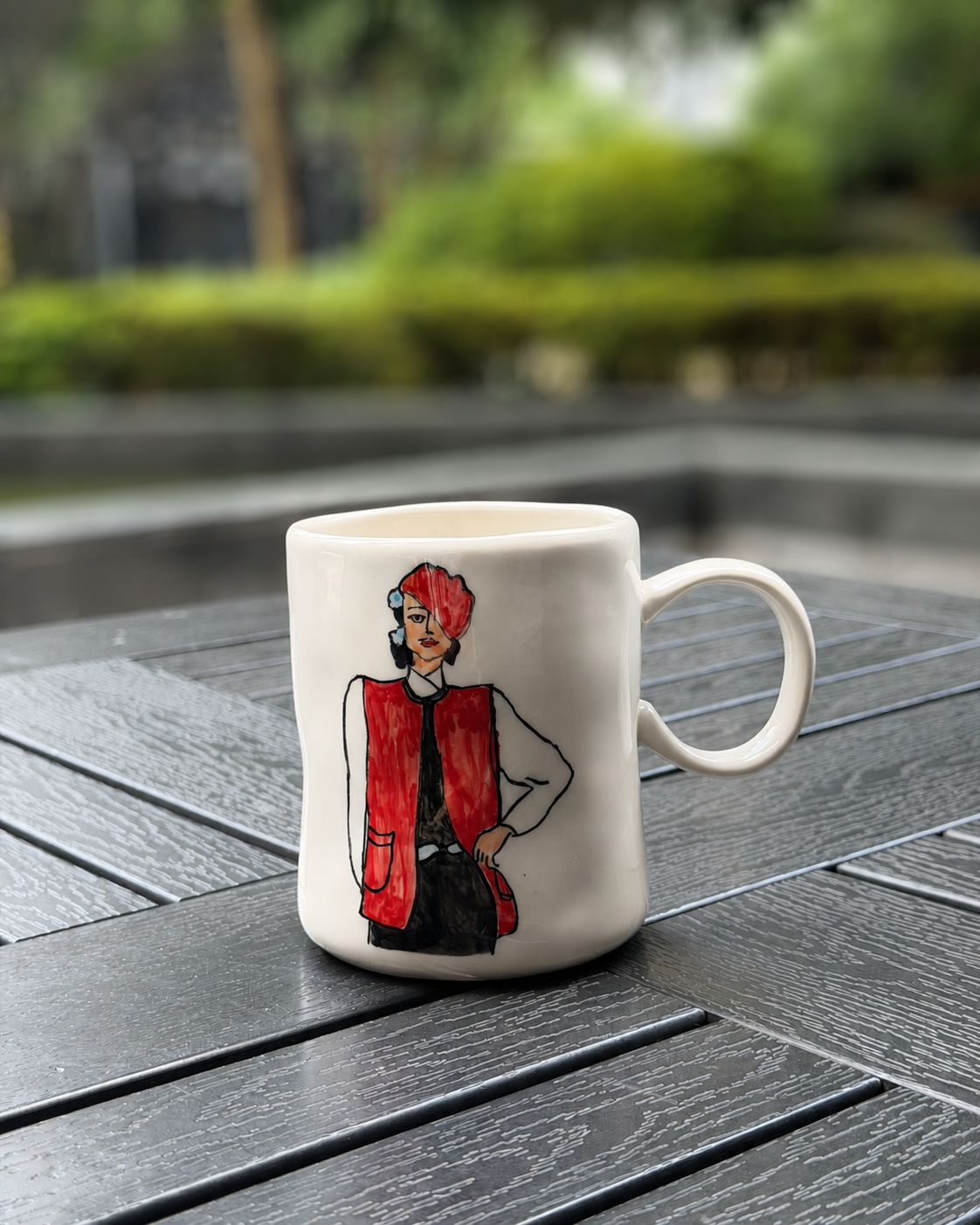 Scarlet Muse Hand-Painted Ceramic Mug