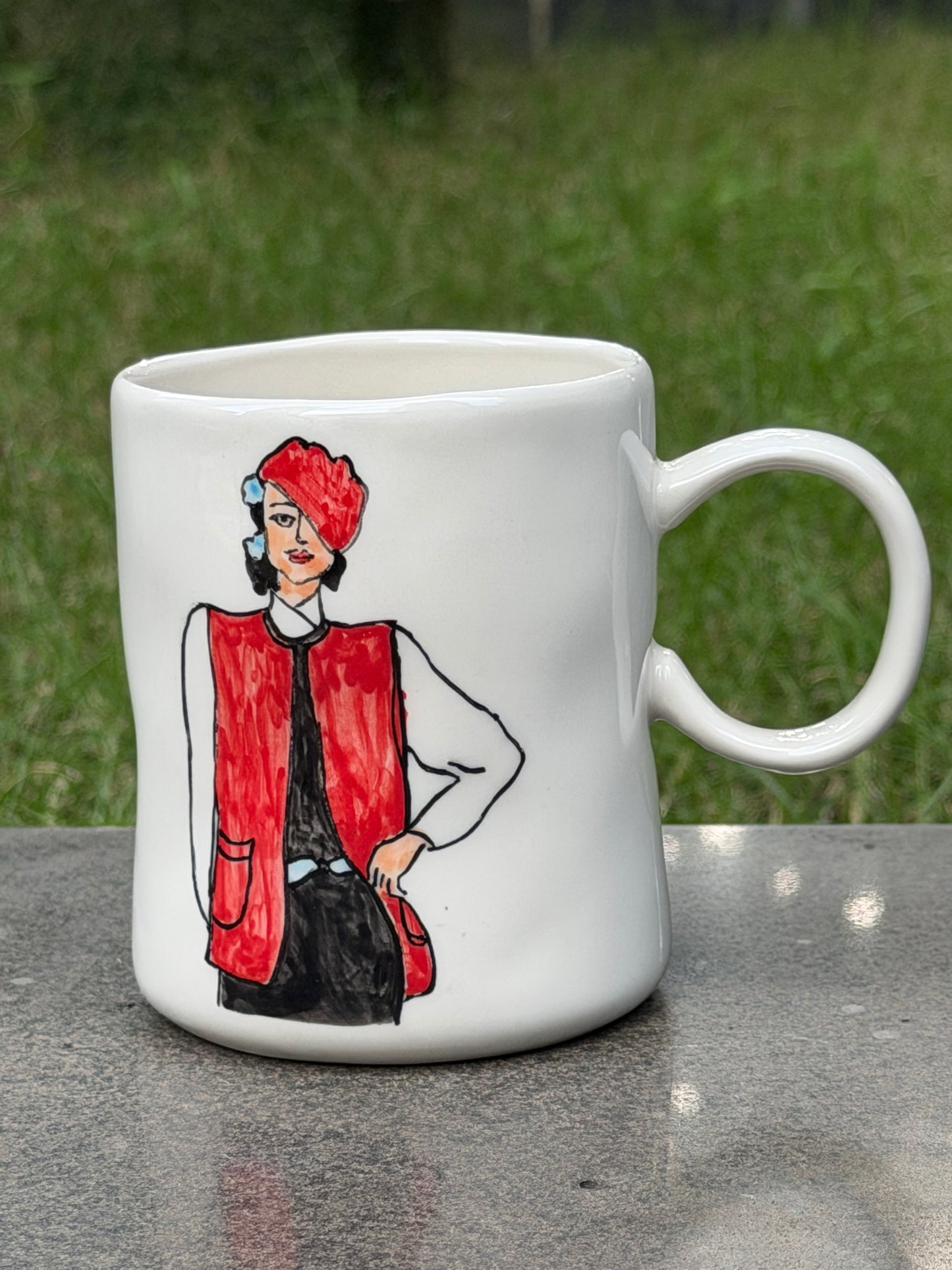 Scarlet Muse Hand-Painted Ceramic Mug