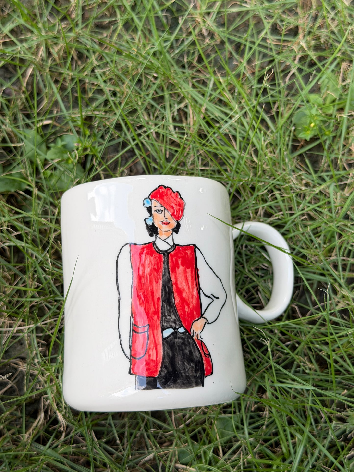 Scarlet Muse Hand-Painted Ceramic Mug